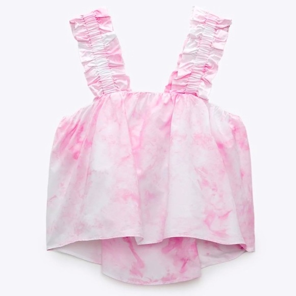 New Zara Pink Tie Dye Poplin Top - Picture 10 of 14